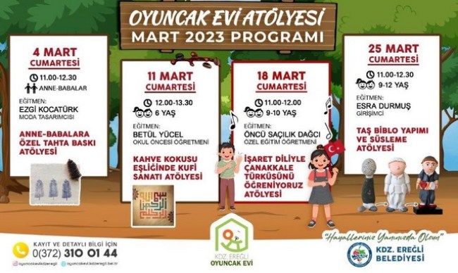 Oyuncak evi Mart ayı programı açıklandı Kdz. Ereğli Belediyesi Oyuncak Evi Koordinatörü Melih Can Tanrıkulu, Mart