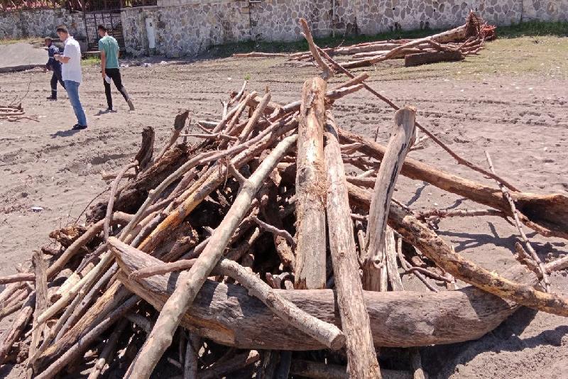 Düzce’nin Akçakoca ilçesinde sağanak yağışlar sebebiyle dere yataklarından sürüklenen odun