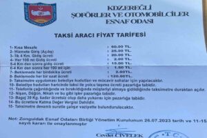 Zonguldak’ın Ereğli ilçesinde taksi ücretlerine zam yapıldı. Yapılan zamla kısa