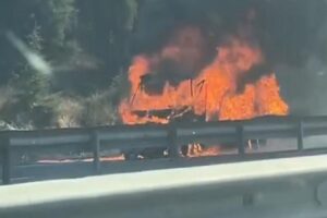 DÜZCE (İHA) – TEM Otoyolu Düzce geçişinde otomobil yüklü çekici,