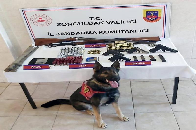 Zonguldak’ta jandarma ekiplerin operasyon düzenlediği bir evden çok sayıda tabanca,