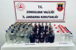 Zonguldak’ta jandarma ekiplerince düzenlenen operasyonda çok sayıda kaçak alkol ele
