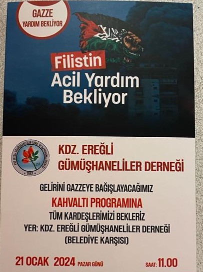 Kdz.Ereğli Gümüşhane’liler Yardımlaşma ve Dayanışma  Derneği ,İsrail saldırılarıyla zor günler