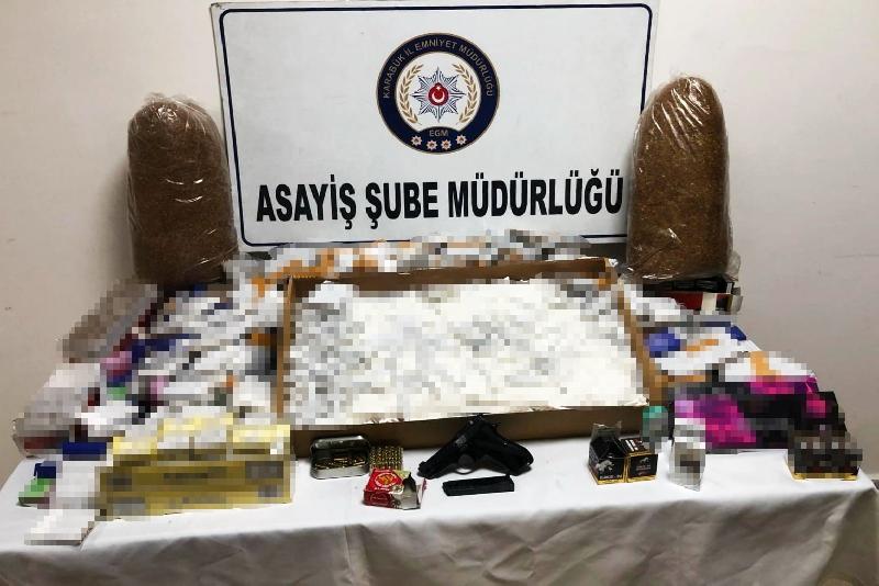 Karabük’te yapılan operasyonda ruhsatsız tabanca, mermi ve bandrolsüz sigara ele