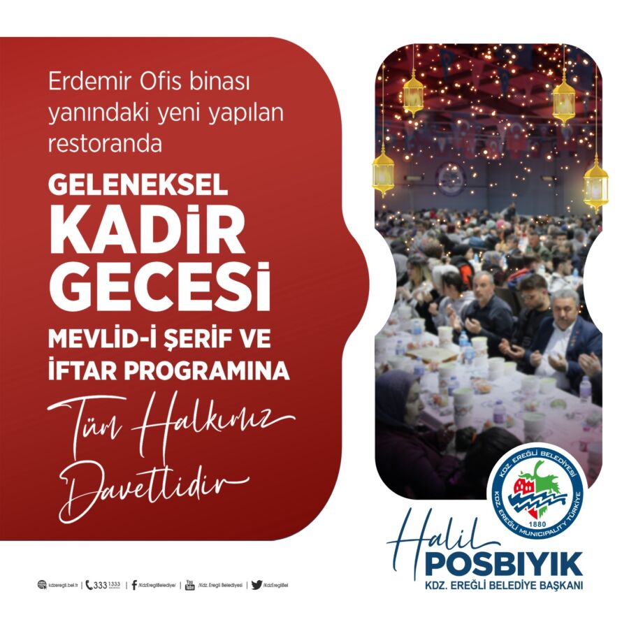 Kdz. Ereğli Belediyesi’nin geleneksel Kadir Gecesi Halk İftarı, Cuma günü