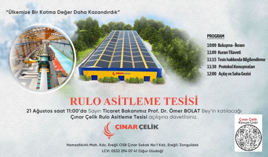 Türkiye’nin önde gelen çelik üreticilerinden Çınar Çelik, yeni Rulo Asitleme