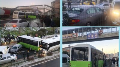 Zonguldak’ın Ereğli ilçesinde sabah saatlerinde etkili olan buzlanma, zincirleme trafik