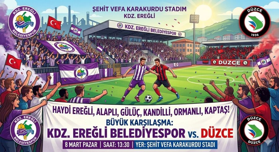 Ereğli’de Dev Maç Öncesi Tek Yürek Sesleri: “Haydi Maça!” Nesine 3.lig 3.grupta mücadelesini sürdüren Kdz. Ereğli Belediyespor, 8 Mart