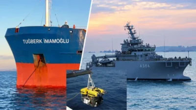 Silivri açıklarında batan Tuğberk İmamoğlu gemisinin enkazı, TCG Akın tarafından